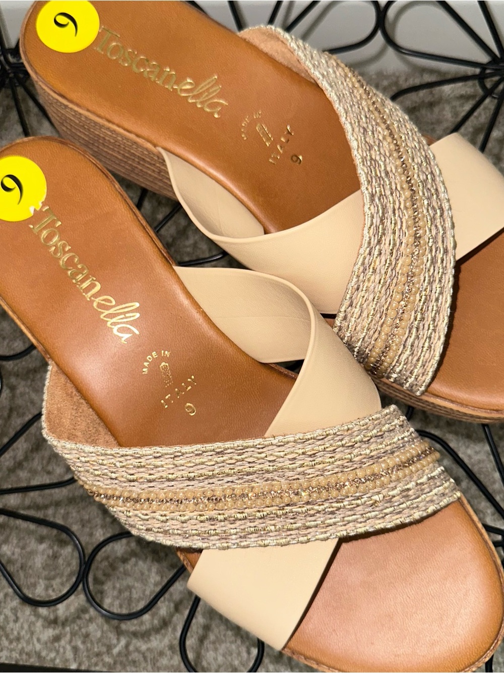 Toscanella Neutral Braided Crossover Sandals Sz 9